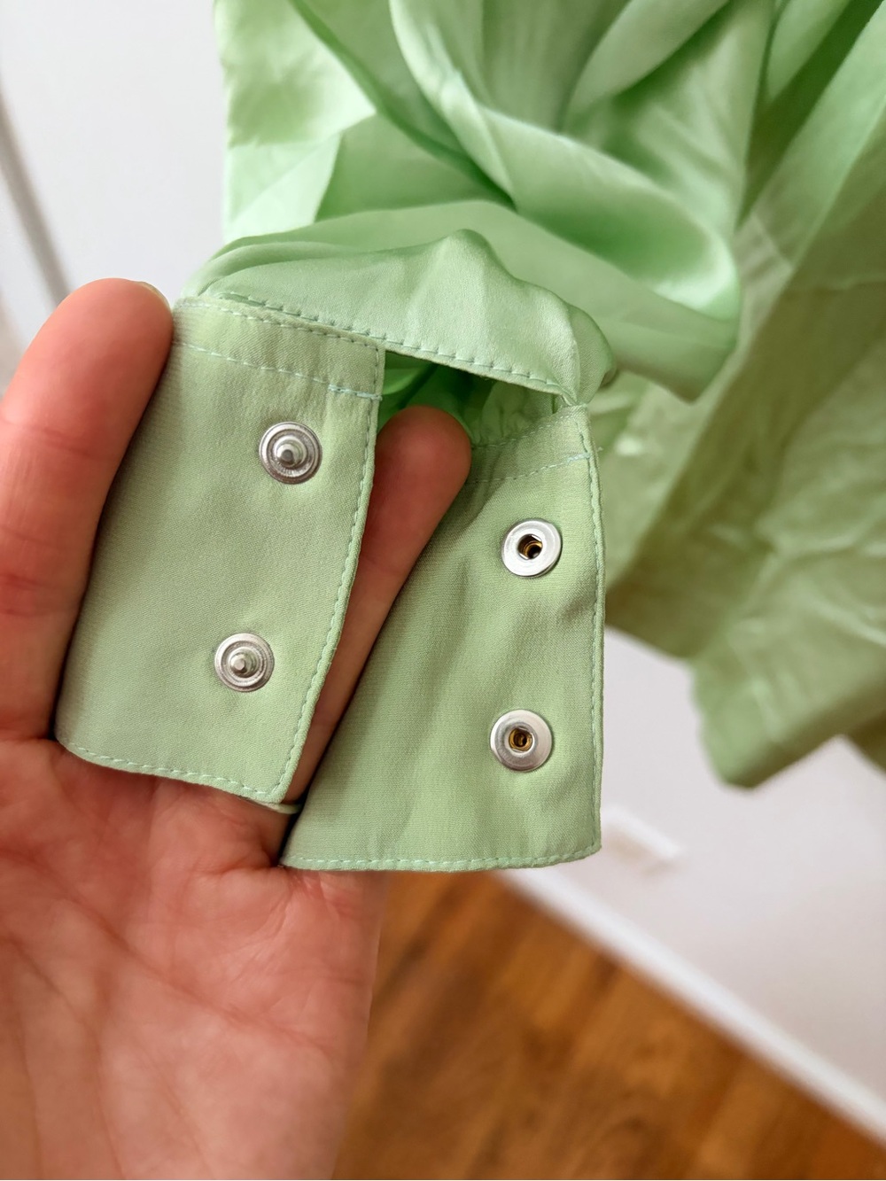 Celine Pale Green Gathered Silk Blouse - Picture 9 of 9